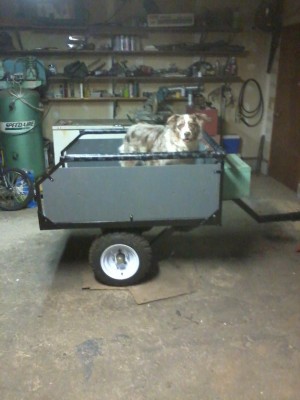 Test pilot...wasn't going to risk one of my hounds if the trailer failed...he's just an aussy!